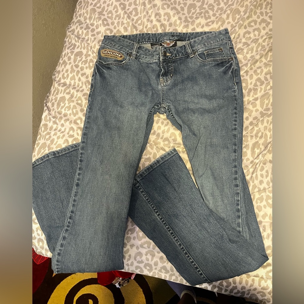 Women's Boot Cut Jeans - Denim Blue - Harley Davidson Jeans - Patch on
